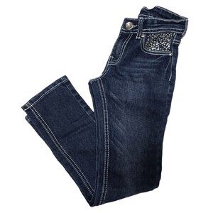 Paper Denim &amp; Cloth Girls' Jeans Size 7 Dark Wash‎ with Rhinestone Pocket